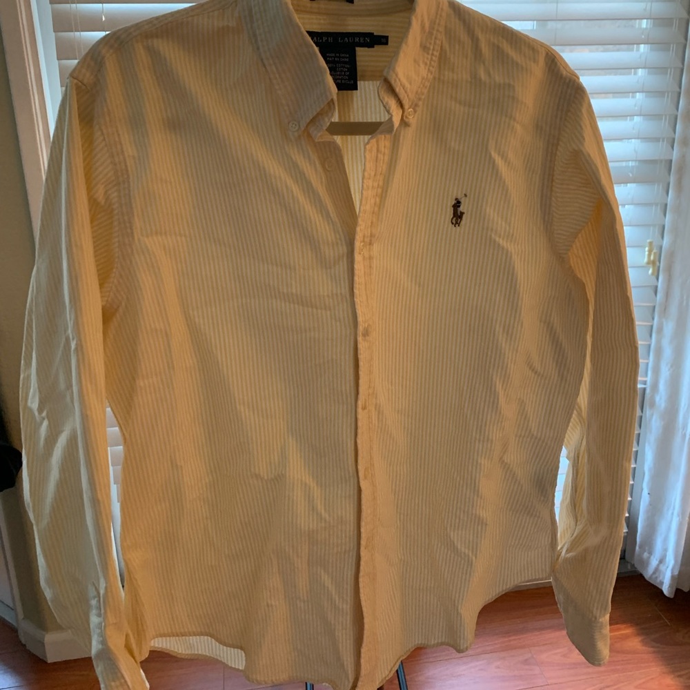 Ralph Lauren classic fit button up down shirt with yellow and white stripes